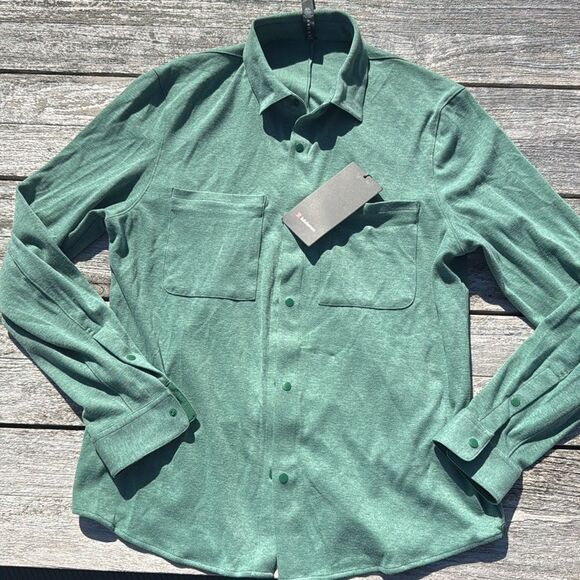Lululemon Soft Knit Overshirt‎ Heathered Spruce green button down size M NWT - Picture 1 of 7